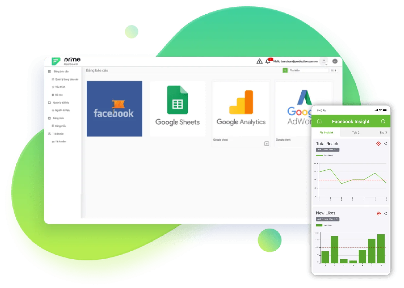 Google Ads Facebook Ads Shopify WooCommerce database integration mockup